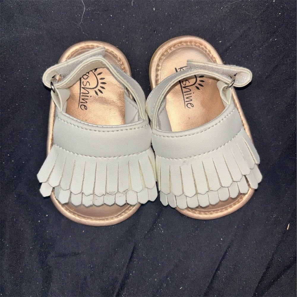 Koshine Girls Sandals White Fringe Tassel Open Toe Hook & Loop Strap infant 3